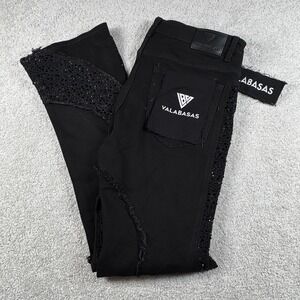 Valabasas Flare Jeans Women 34 Black Rhinestone Distressed Stacked Streetwear